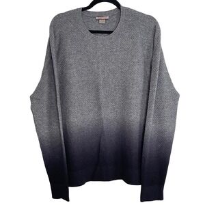 Amicale Mens XL Wool Cashmere Ombre Sweater Grey Black Gradient Crew Neck